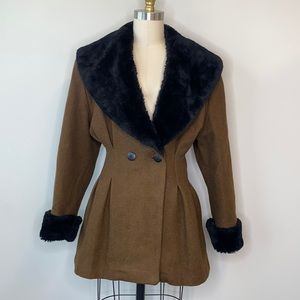 Le Chateau Fur & Wool Brown & Black Vintage Coat